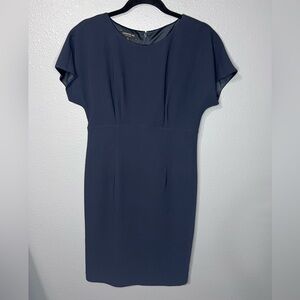 LAFAYETTE 148 New York Sz 4 Classic Navy Blue Sheath Dress Career Business EUC